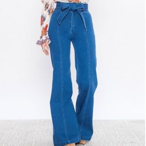 High Waist, Wide Leg Belted Denim